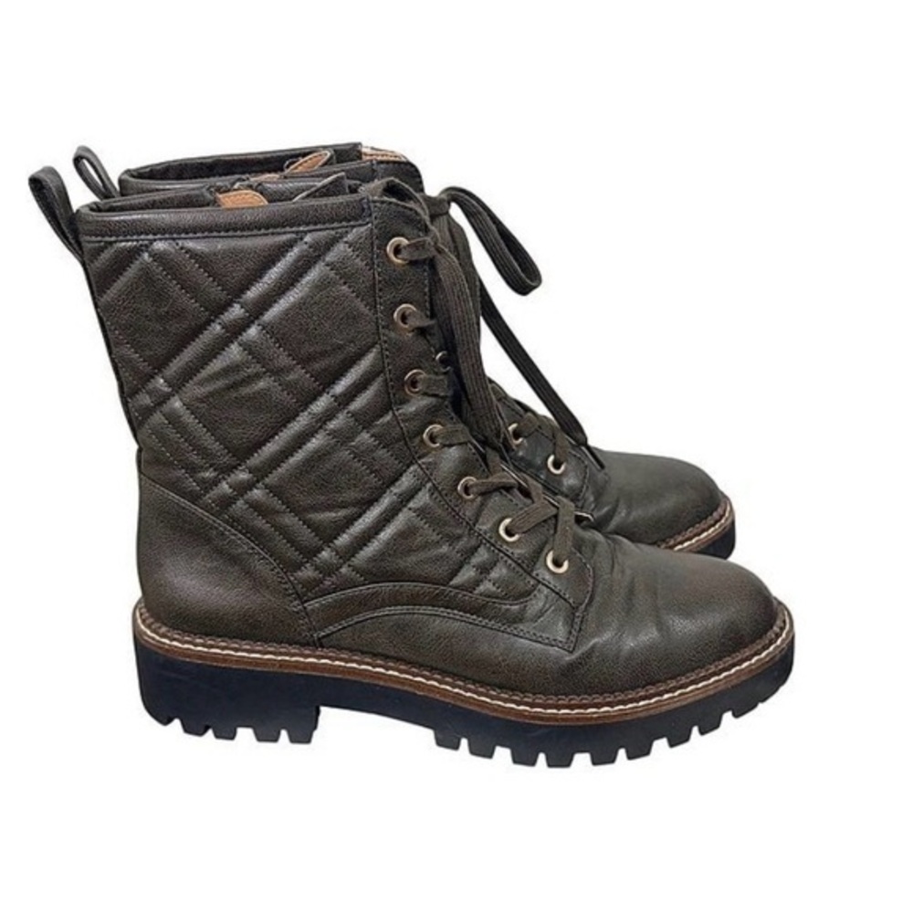 Nordstrom Ivy Green Quilted Moto Lace-Up Combat Boots NWOT Size 9